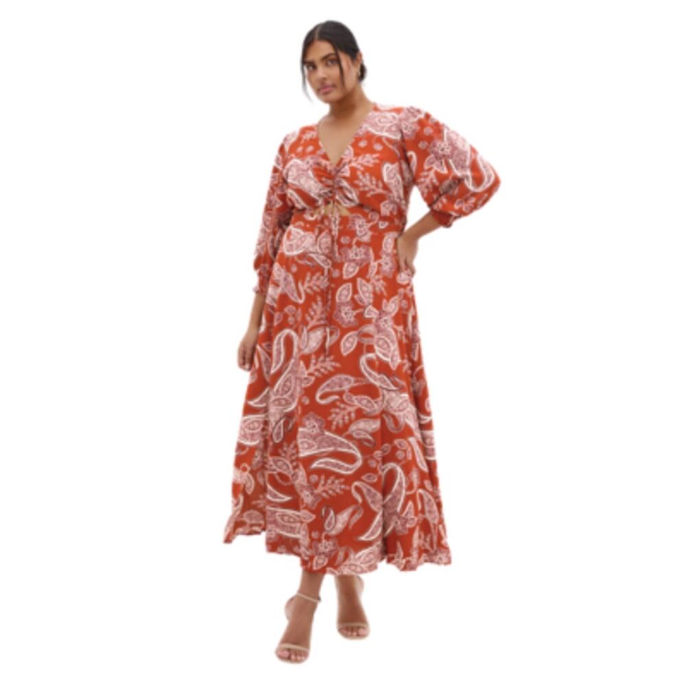 City Chic Jessie Print Maxi Dress Paisley Ginger Print Orange Plus Size 22 NEW